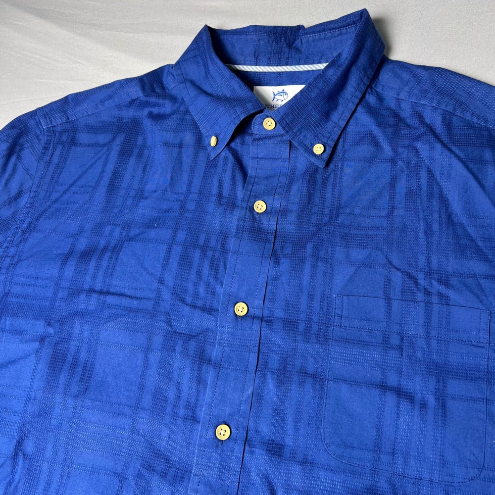 Southern Tide Mens Large Blue Tonal Plaid Short Sleeve Button Down Shirt